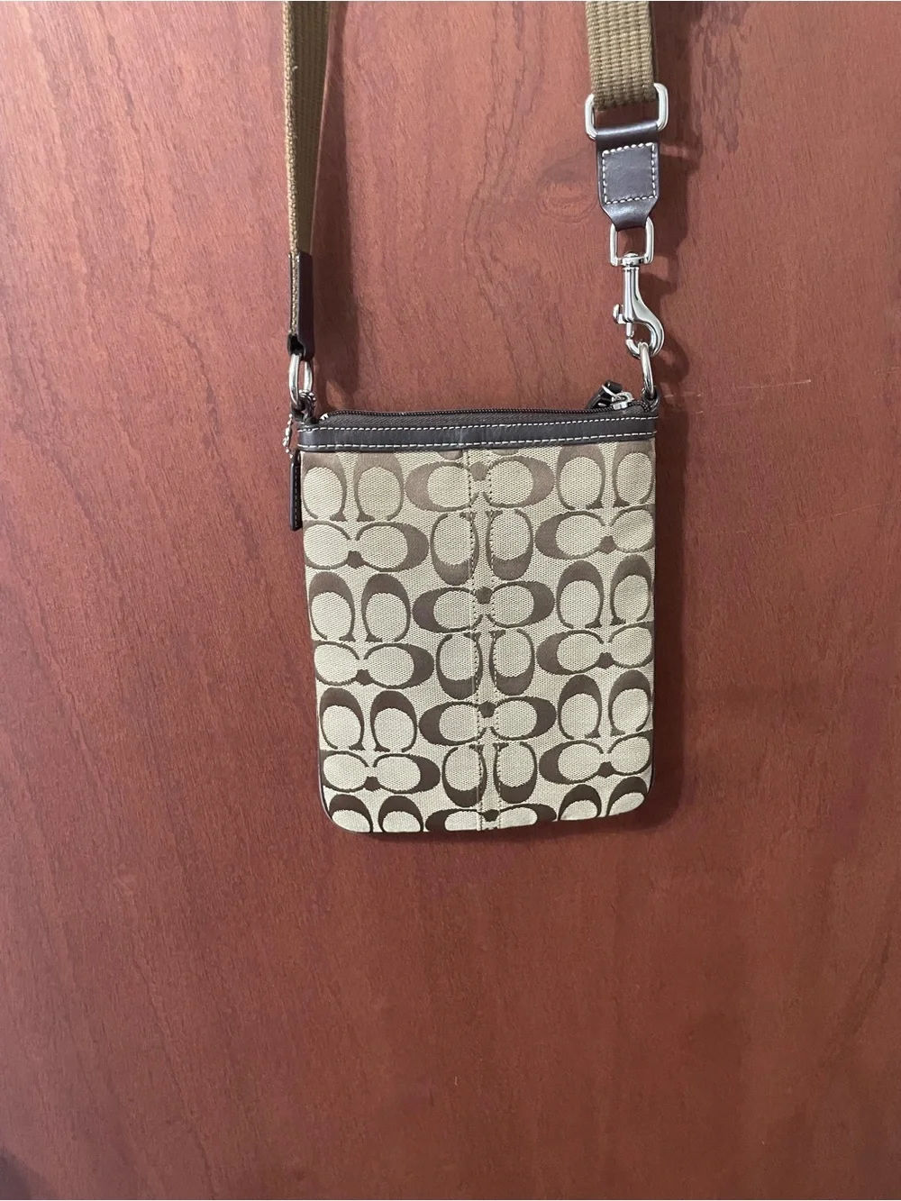 Coach Beige and Brown Signature Crossbody Bag. New